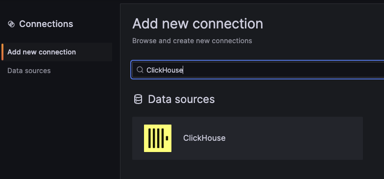 Выберите плагин ClickHouse на странице подключен�ий